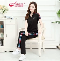 2019 City Demei trang phục thể thao mùa hè mới cho phụ nữ cotton đứng cổ áo nhóm thời trang phù hợp với hai mảnh - Thể thao sau bộ adidas nữ mùa đông