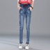 Mùa xuân mới cao eo jeans của phụ nữ quần đàn hồi eo cộng với chất béo kích thước lớn lỏng thường quần hậu cung chân quần Quần jean