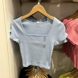 Uniqlo, короткая базовая футболка, квадратный вырез, высокая талия, короткий рукав