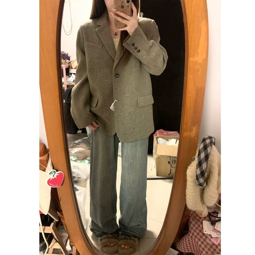 Короткий костюм, демисезонное небольшое шерстяное пальто, коллекция 2023, подходит для подростков, увеличенная толщина