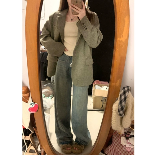 Короткий костюм, демисезонное небольшое шерстяное пальто, коллекция 2023, подходит для подростков, увеличенная толщина