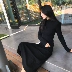 Váy nữ mùa thu 2018 mới thời trang Hàn Quốc khí chất cổ cao thon gọn thon gọn màu rắn hoang dã dài tay