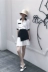 Retro Hàn Quốc Phụ Nữ Mới Tương Phản Joker Ve Áo Sơ Mi Nữ + Ngành Công Nghiệp Nặng Không Thường Xuyên Xếp Li Váy Set các kiểu áo sơ mi nữ dài tay đẹp Áo sơ mi