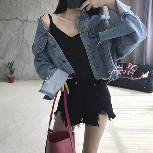 Hàn Quốc phiên bản của ống tay áo lớn thời trang tính khí giản dị hoang dã mỏng giảm béo đoạn ngắn denim áo khoác nữ mùa thu 2018 làn sóng mới