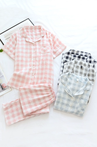 Японская летняя тонкая пижама, марлевый лонгслив для влюбленных, короткий рукав