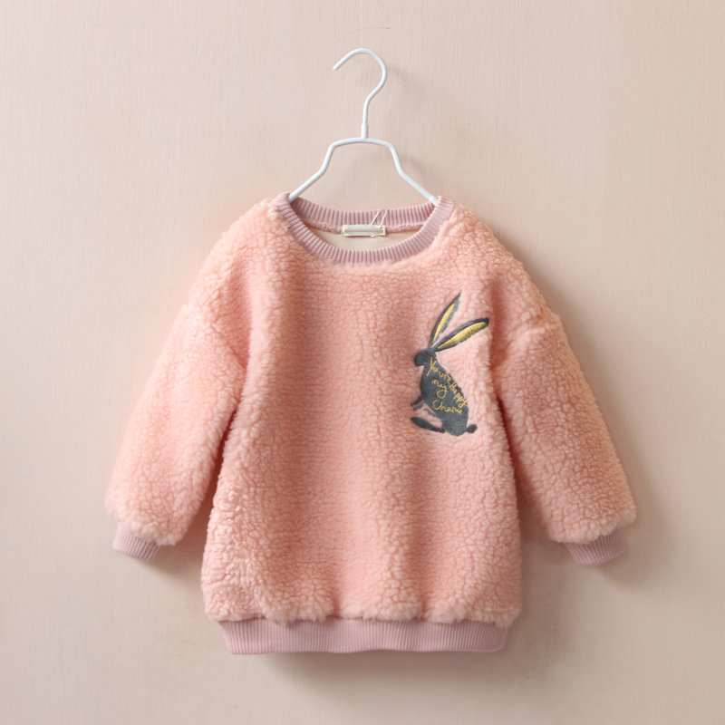 Kids Girls Autumn 2015 new lambs wool embroidery cute bunny child hedging sweater sweaters