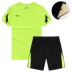 Quần áo thể thao nam mùa hè mỏng ngắn tay ngắn hai mảnh cộng với phân bón lỏng thoáng khí hai mảnh giản dị - Bộ đồ quần bò nam Bộ đồ