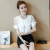 2018 mùa hè mới của Hàn Quốc phụ nữ ngắn lỏng voan áo sơ mi ngắn tay của phụ nữ t- shirt ren hoang dã áo sơ mi mỏng áo sơ mi cách điệu Áo sơ mi chiffon ren