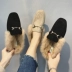 Dép lông cừu Chic Baotou nữ 2018 thu đông mới phiên bản tiếng Hàn mới của khóa ngoài mang giày lười đế bằng giày dép nữ Dép