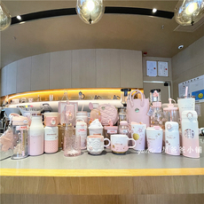 Кружка 星巴克杯子新品2021樱花粉白金猫爪马克玻璃吸管随行保温水杯圆包 Starbucks