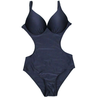 连体泳衣女三角深V性感露背大胸钢托聚拢显瘦D/E杯温泉黑色游泳衣-淘宝网