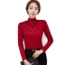 Mùa đông cao cổ áo lót nhiệt phụ nữ dày cộng với nhung mặc áo sơ mi đáy cỡ lớn quần áo ấm phụ nữ áo đơn màu đỏ