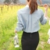 Hàn quốc phiên bản mới mùa thu retro nhỏ đứng cổ áo áo sơ mi mỏng nhỏ tươi vườn dài tay áo sọc áo sơ mi nữ Áo sơ mi dài tay