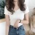 Mùa hè năm 2018 mới của Hàn Quốc phiên bản của V-cổ ngắn tay len áo len nữ Slim là mỏng màu rắn áo sơ mi hoang dã Áo len cổ chữ V
