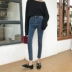 2018 mới của Hàn Quốc phiên bản của retro tua hoang dã jeans nữ cao eo là mỏng chân chặt chẽ quần bút chì quần triều Quần jean