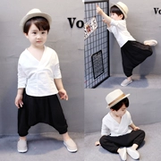 Quần áo bé trai phù hợp với mùa hè 2018 mới dành cho trẻ em quần áo thể thao ngắn tay bằng vải cotton và vải lanh 1-3 tuổi hai mảnh 5-7 phiên bản Hàn Quốc - Phù hợp với trẻ em