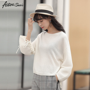 Thời trang màu sắc hoang dã giản dị mỏng mỏng vành đai vòng cổ ngắn tính khí áo len áo len Ai lồi 2018 mùa thu mới