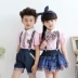 Bông tiểu học đồng phục ngắn tay phù hợp với trang phục mẫu giáo quần áo trẻ em lớp dịch vụ gió Anh mùa hè tùy chỉnh