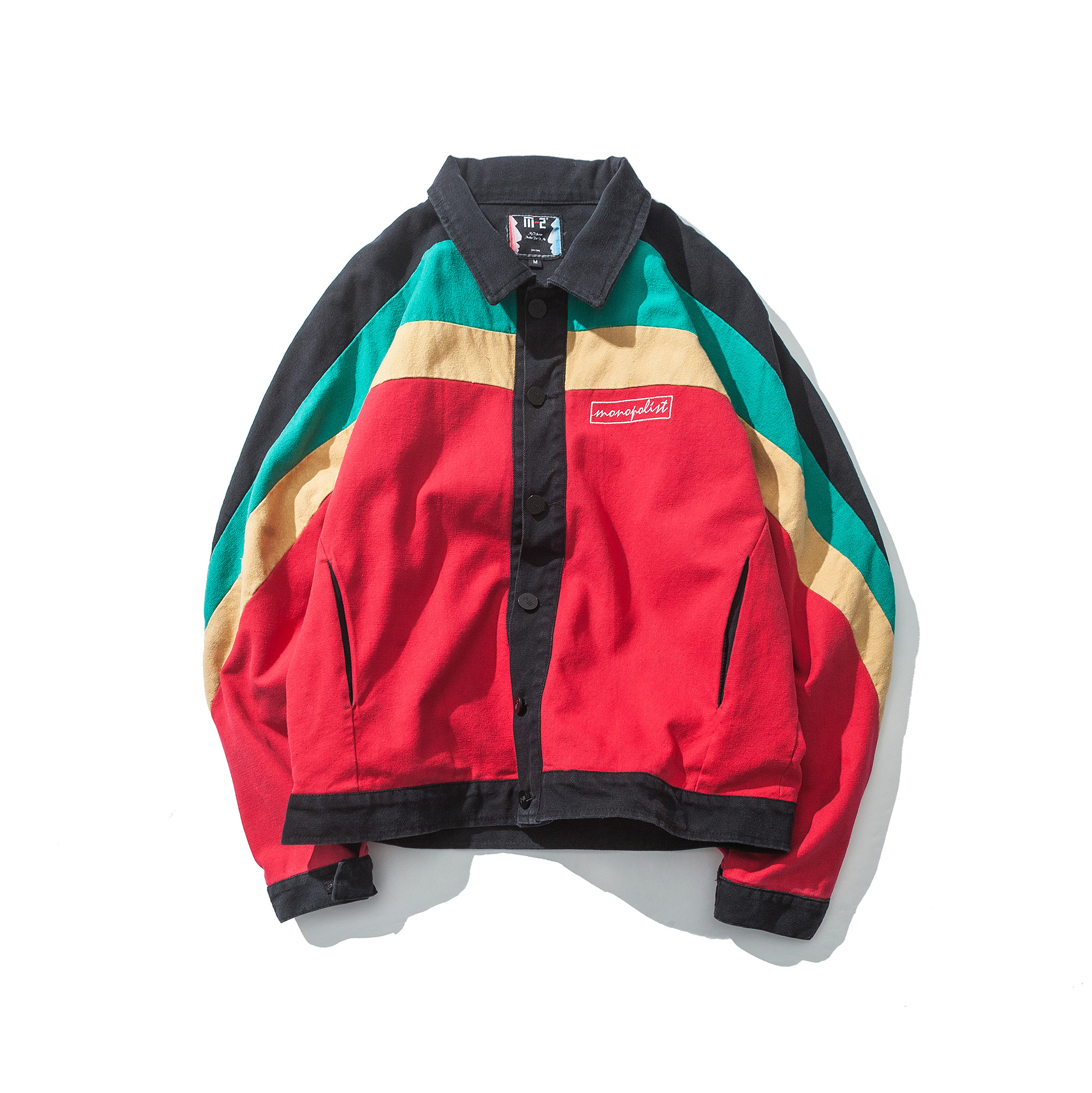 (白底平铺图)牙买加配色西海岸刺绣原创翻领夹克 17s05-p145