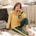 Bộ đồ ngủ nữ mùa thu dài tay cotton cardigan mùa xuân và mùa thu cotton Hàn Quốc dịch vụ tại nhà giản dị phụ nữ hai mảnh phù hợp với mùa thu đông - Giống cái