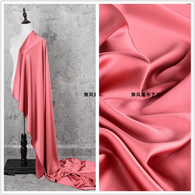 taobao agent Leather red imported glossy acetic acid satin fabric silk smooth dressee dress dress suspender skirt fabric