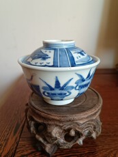 Супница 民国陶瓷青花瓷大容量 清供图回流瓷器旧茶碗 手绘花卉山水老盖碗