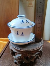 Супница 九十年代景德镇陶瓷 手绘 青花釉里红 吉字年年有余旧盖碗老茶碗