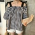 Hàn quốc phiên bản của thai sản quần áo phù hợp với mùa hè ngắn tay kẻ sọc sling mang thai quần áo hai mảnh quần short mùa hè triều mẹ mùa hè