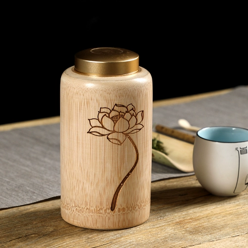 Танк бамбука бамбука ручной работы китайский дом китайский дом с большим масштабным чайной коробкой металлический алюминиевый чехол резные чайные цилиндр