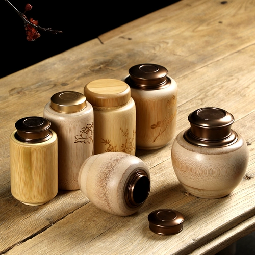 Танк бамбука бамбука ручной работы китайский дом китайский дом с большим масштабным чайной коробкой металлический алюминиевый чехол резные чайные цилиндр