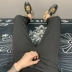 Tinh thần xã hội quần nam xuân hè chín điểm rắn chân thon quần lửng đen samurai quần nam - 3/4 Jeans