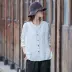 Trung Quốc ramie thêu áo nghệ thuật của phụ nữ mùa thu mới ban đầu lỏng quốc gia áo bông cotton áo sơ mi nữ - Áo sơ mi