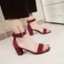 Khóa một từ với giày sandal nữ mùa hè với giày nữ 2018 phiên bản Hàn Quốc mới của giày đế mềm nữ cao gót hoang dã giày sandal nữ Vento Sandal