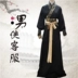 Hanfu trang phục nam cổ tích võ sĩ kiếm sĩ phong cách võ thuật siêu cổ tích trang phục Hanfeng Tang tay áo cổ áo - Trang phục dân tộc