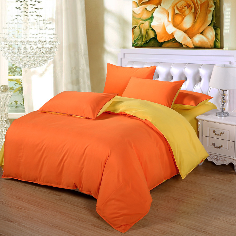 Bright OrangeCottonBedsheetssetquiltcoverpillowcasebedding4sets