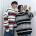Mùa xuân và mùa thu mới 2019 phiên bản Hàn Quốc của phim hoạt hình thêu lỏng phong cách Harajuku cặp đôi sinh viên sọc áo len cổ tròn áo len nữ - Đan Cardigan