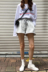 Thời trang giản dị phù hợp với nữ đầu mùa thu 2018 mới của Hàn Quốc ulzzang dài tay t-shirt đáy áo + eo cao quần short đồ pijama Bộ đồ