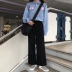 Thời trang giản dị phù hợp với nữ đầu mùa thu 2018 mới của Hàn Quốc dụng cụ áo sơ mi + hoang dã màu đen quần chân rộng thủy triều học sinh những kiểu đồ bộ may đẹp Bộ đồ