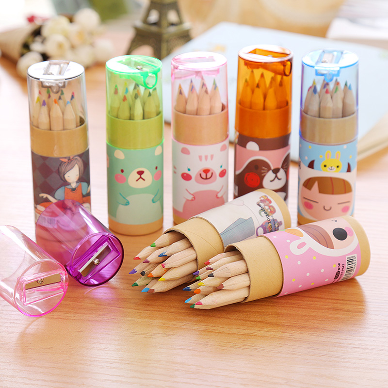 彩色铅笔无毒安全彩铅笔12色创意卡通水彩填色笔学生学习文具用品