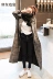Mùa xuân và mùa thu Phụ nữ Hàn Quốc kẻ sọc áo len lỏng lẻo phần dài dày houndstooth áo khoác len nữ - Áo khoác dài