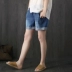 Kim sáng tạo xã hội mùa hè mới phong cách quốc gia cổ điển giản dị dây rút đàn hồi eo quần short denim Quần jean