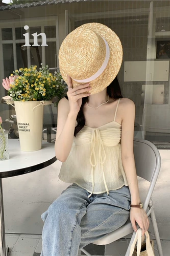 Летняя майка топ, ремень с бантиком без рукавов, рубашка