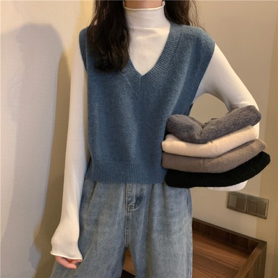 taobao agent Japanese knitted sweater, autumn vest, black mini-skirt, jacket