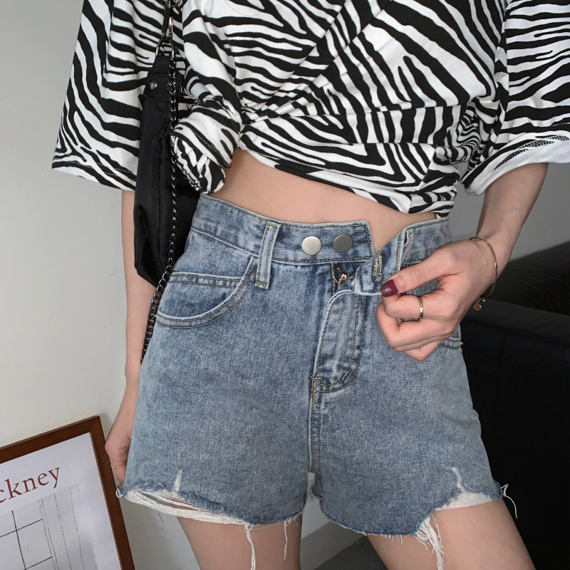 Denim shorts for women, 2022 summer new ripped high-waisted pants, slimming loose wide-leg A-line super hot pants on Instagram Specification image