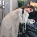 Mùa xuân mới của phụ nữ Hàn Quốc phiên bản của ngọt chút tươi đèn lồng tay áo ren áo lỏng phần dài kem chống nắng dài tay áo nịt Mùa xuân