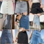 Phụ nữ lỏng lẻo mỏng sinh viên thêu Hàn Quốc thời trang đơn ngực một từ váy denim váy váy ngắn váy eo cao các kiểu chân váy