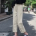Giản dị quần nữ đầu mùa thu phụ nữ mới của Hàn Quốc phiên bản của đàn hồi cao eo rửa jeans quần chân rộng quần thẳng chín quần Quần jean
