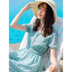 Váy retro 2019 hè mới của nữ thương hiệu áo ngực đơn eo eo một chữ in váy 63281 - A-Line Váy đầm xòe công sở A-Line Váy