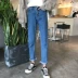 Mùa xuân phụ nữ Hàn Quốc phiên bản của lỏng hoang dã thẳng quần cao eo nguyên jeans chín quần sinh viên chân quần quần