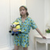 Mùa xuân và mùa hè Hàn Quốc sọc ngắn tay đồ ngủ + quần short phù hợp với nữ hoang dã dịch vụ nhà sinh viên giải trí hai bộ thủy triều Bộ Pajama